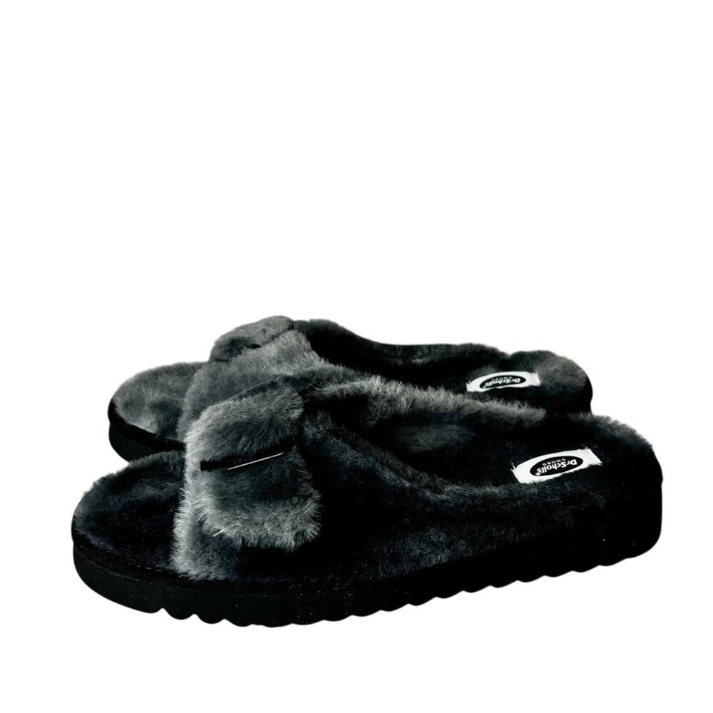 DR. SCHOLL'S STAYCAY MOG BLACK FAUX FUR SLIPPERS SIZE 9M BLACK BRAND NEW W BOX